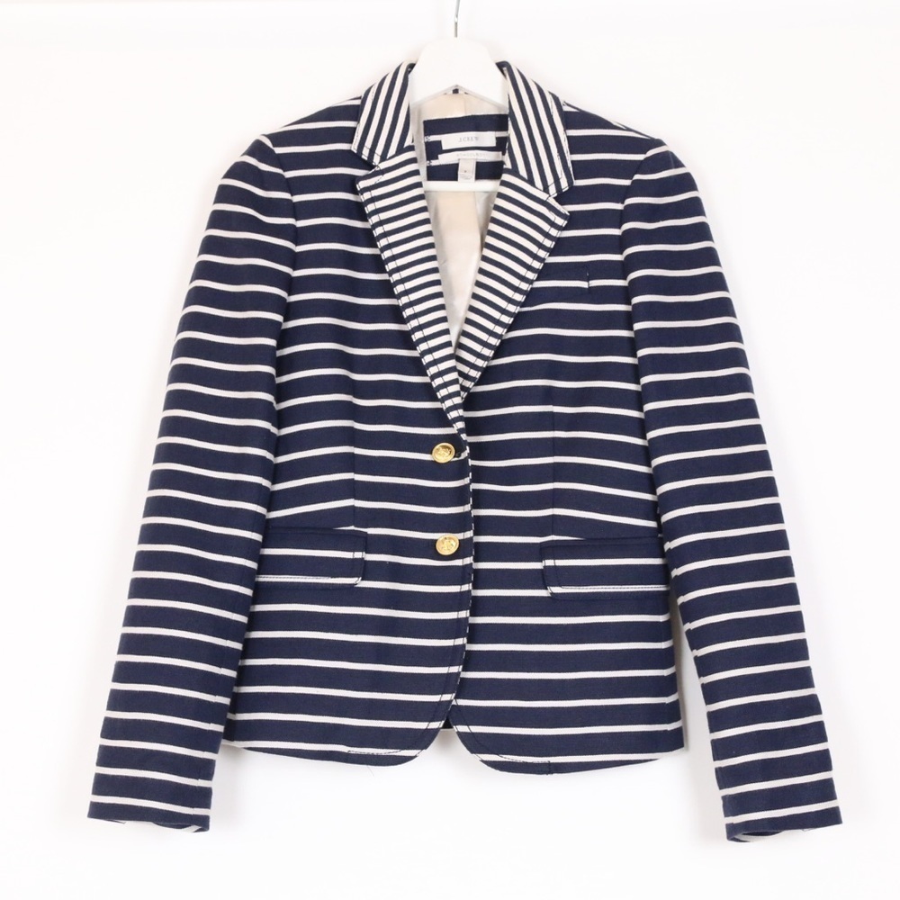 J. Crew Navy & White Striped Blazer with Gold Buttons
